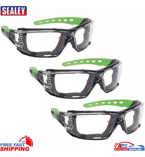 3x Sealey SSP68 Safety Glasses Clear Anti-Scratch Lens with EVA Foam